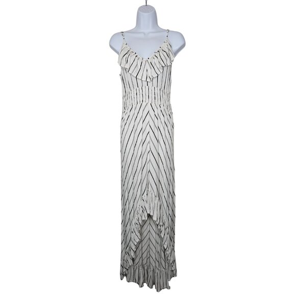 Express Striped High Low Strappy Dress Ruffle Detail Cutout Boho White Summer M - Picture 2 of 13